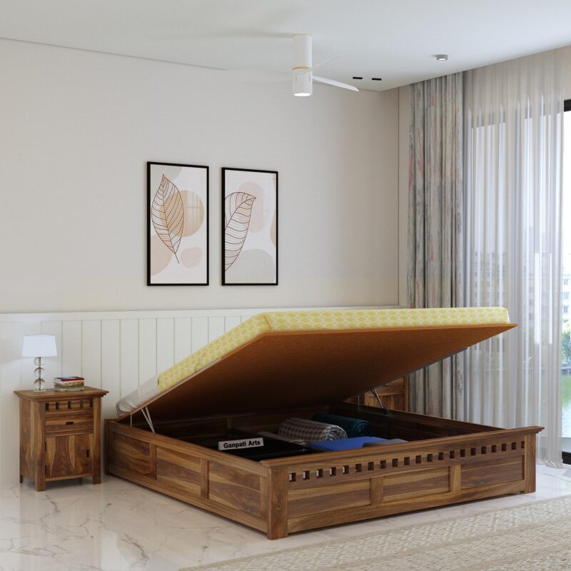 Sheesham Wood Queen Size Bed - Teak Finish