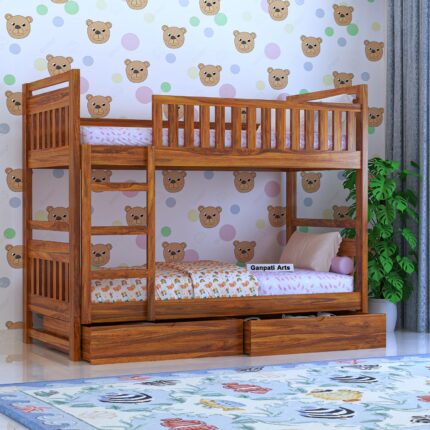 Sheesham Wood Bed - Natural Finish (Drawer Storage)