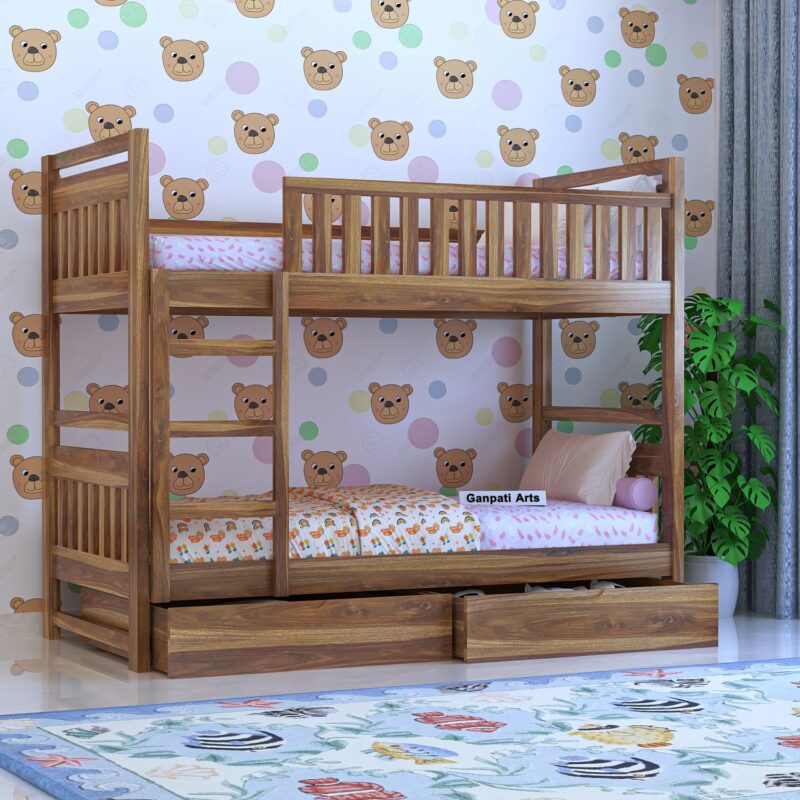 Sheesham Wood Bed - Teak Finish (Drawer Storage)