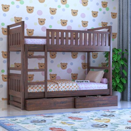 Sheesham Wood Bed - Walnut Finish (Drawer Storage)