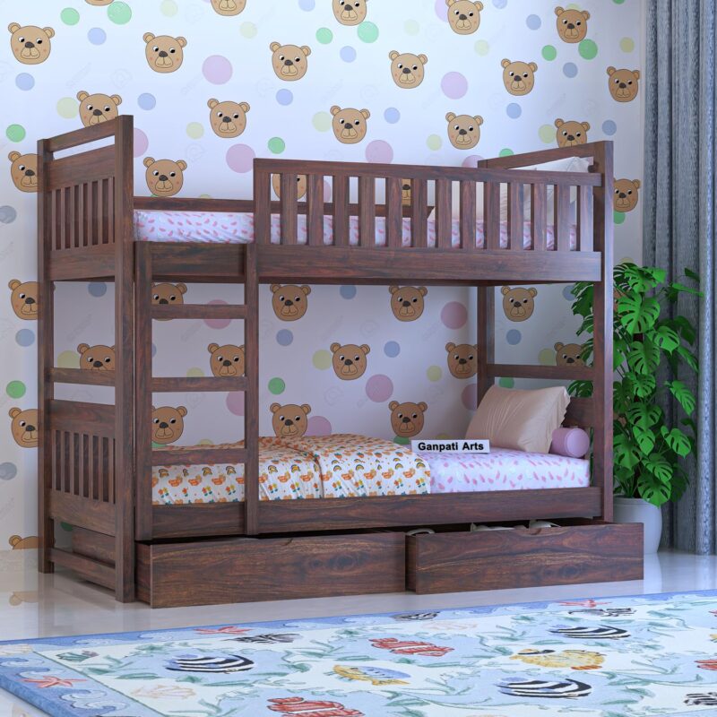 Sheesham Wood Bed - Walnut Finish (Drawer Storage)