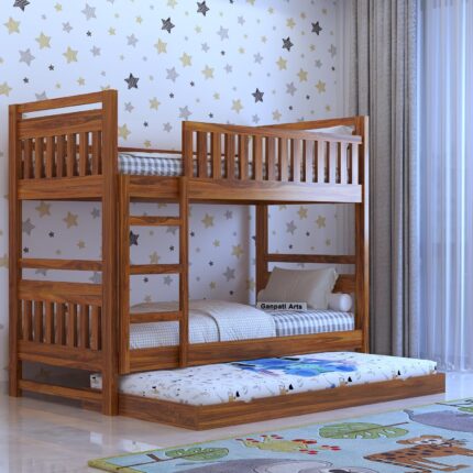 Sheesham Wood Bed - Natural Finish (With Trundle)
