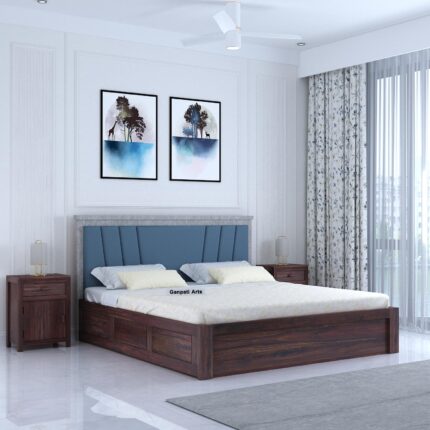 Sheesham Wood Queen Size Bed - Walnut Finish
