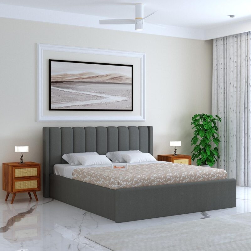 Sheesham Wood King Size Bed - Grey-Emperor