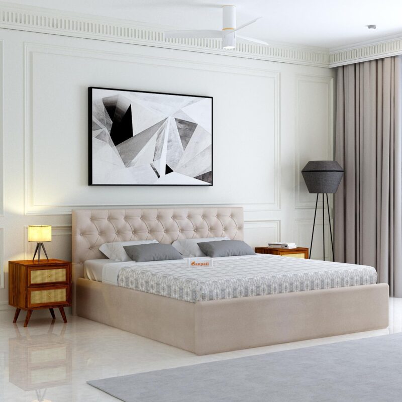 Sheesham Wood King Size Bed - Beige