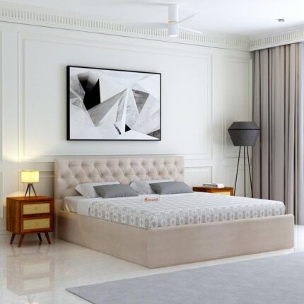 Sheesham Wood Queen Size Bed - Beige