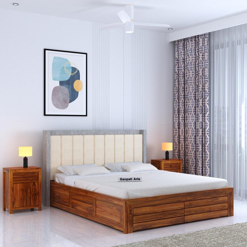 Sheesham Wood King Size Bed - Natural Finish