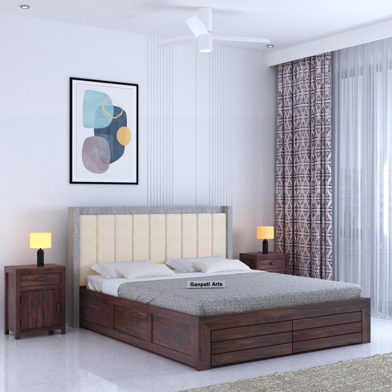 Sheesham Wood King Size Bed - Walnut Finish