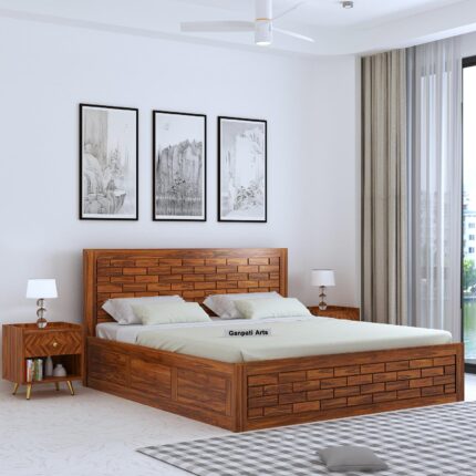 Sheesham Wood Queen Size Bed - Natural Finish
