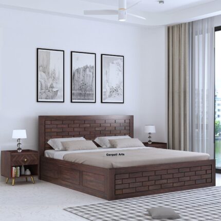 Sheesham Wood Queen Size Bed - Walnut Finish