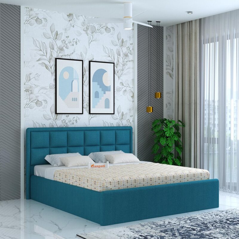 Solid Sheesham Wood Queen Size Bed - Teal