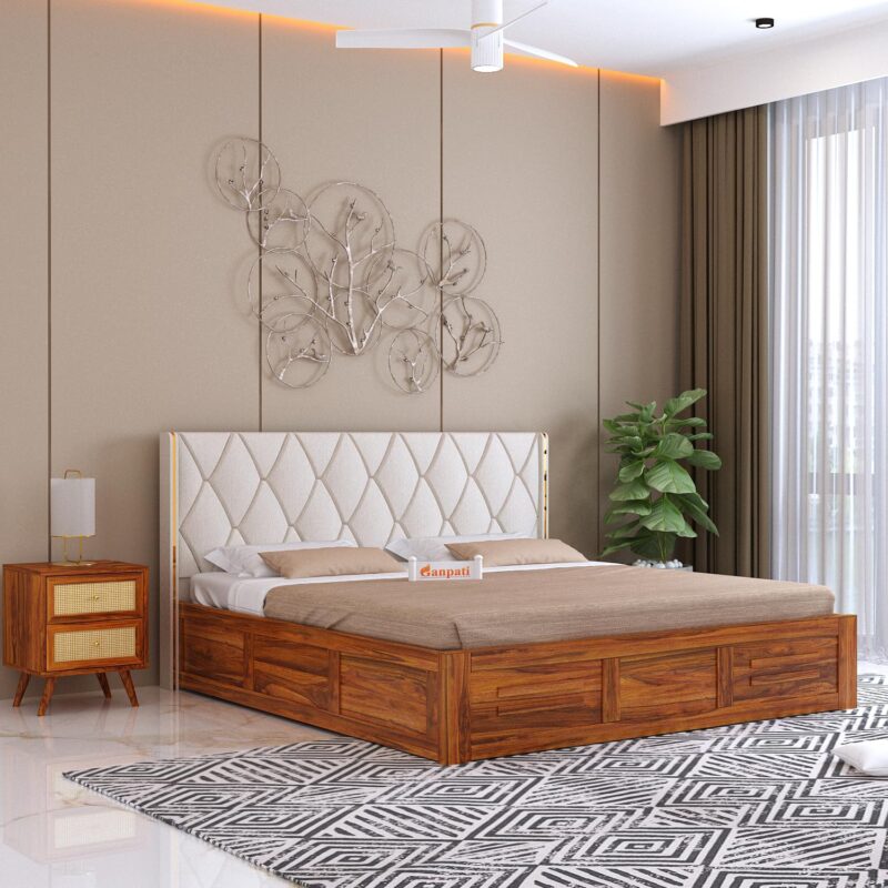 Sheesham Wood King Size Bed - Natural