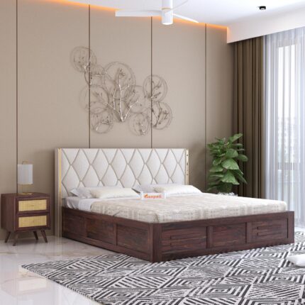 Sheesham Wood Queen Size Bed - Walnut