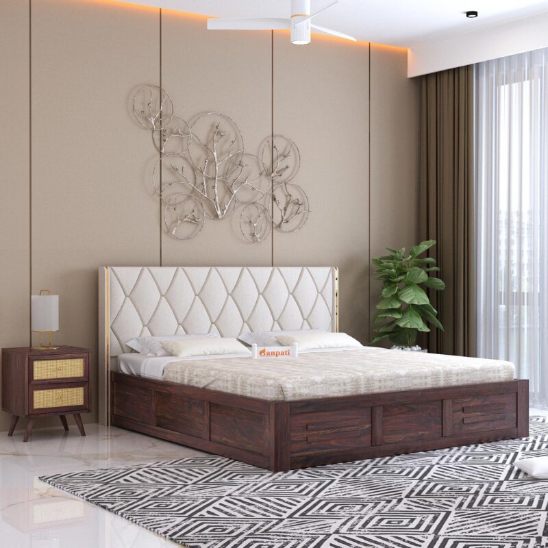 Sheesham Wood Queen Size Bed - Walnut