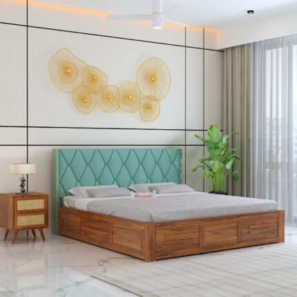 Sheesham Wood Queen Size Bed - Natural