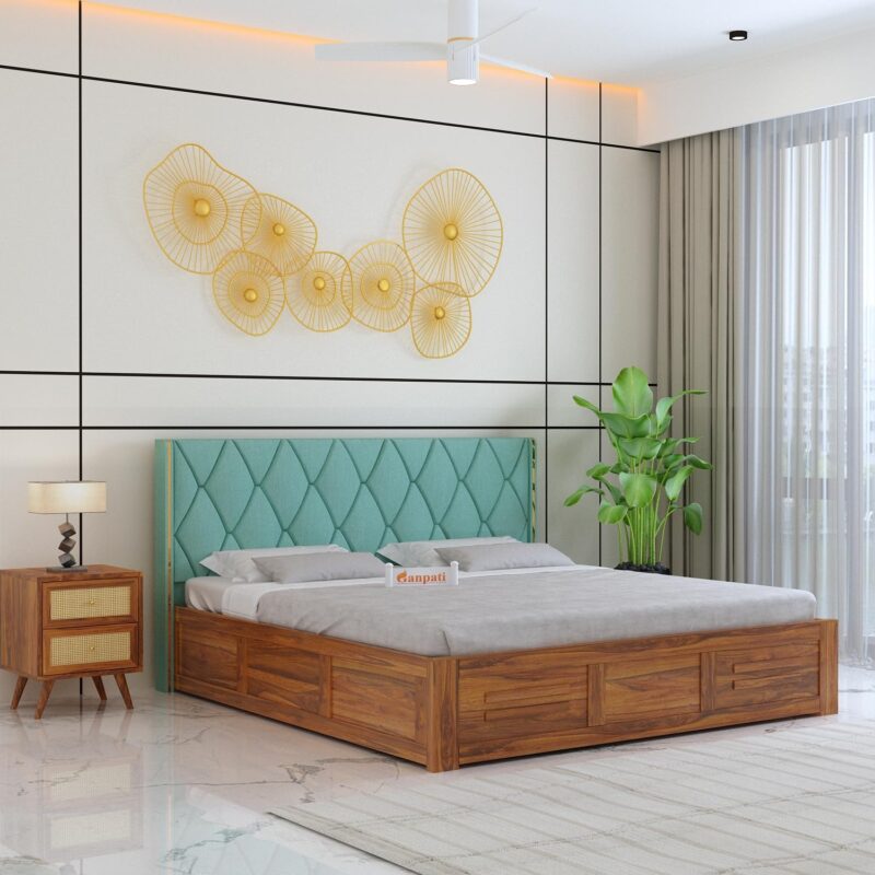 Sheesham Wood Queen Size Bed - Natural