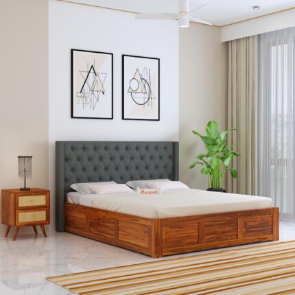 Sheesham Wood King Size Bed - Natural