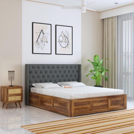 Sheesham Wood Queen Size Bed - Teak