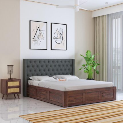 Sheesham Wood Queen Size Bed - Walnut