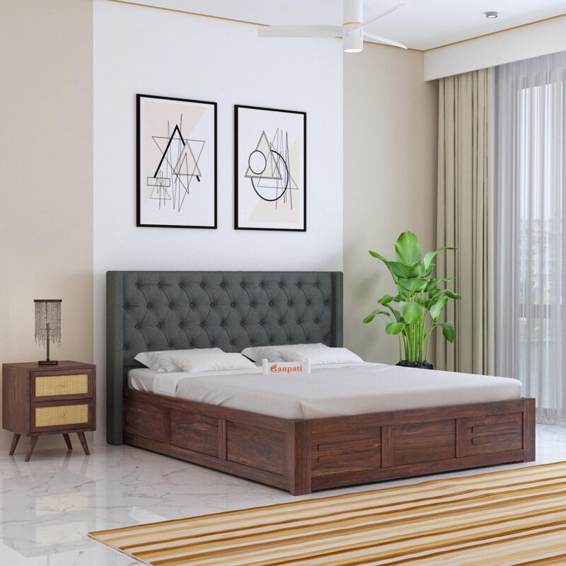 Sheesham Wood Queen Size Bed - Walnut