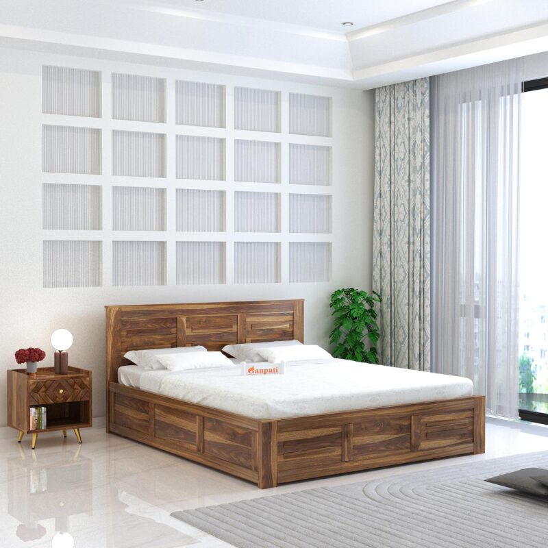 Sheesham Wood King Size Bed - Teak Finish
