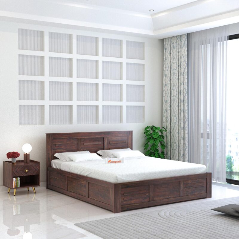 Sheesham Wood King Size Bed - Walnut Finish
