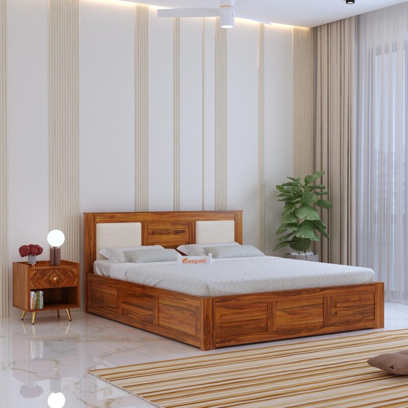 Sheesham Wood King Size Bed - Natural Finish