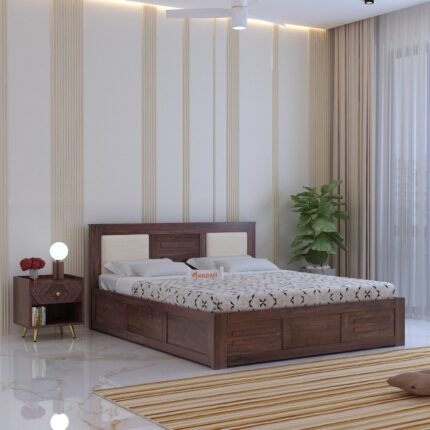 Sheesham Wood Queen Size Bed - Walnut Finish