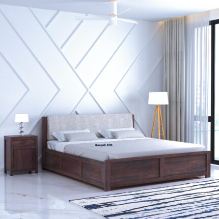 Sheesham Wood Queen Size Bed - Walnut Finish