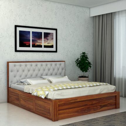 Sheesham Wood Queen Size Bed - Natural Finish