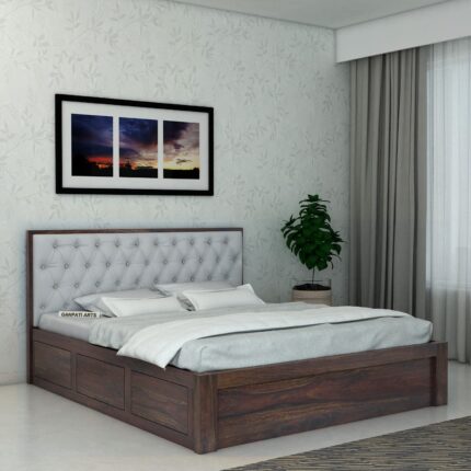 Sheesham Wood Queen Size Bed - Walnut Finish