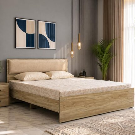 Engineered Wood Queen Size Bed - Stone Finish