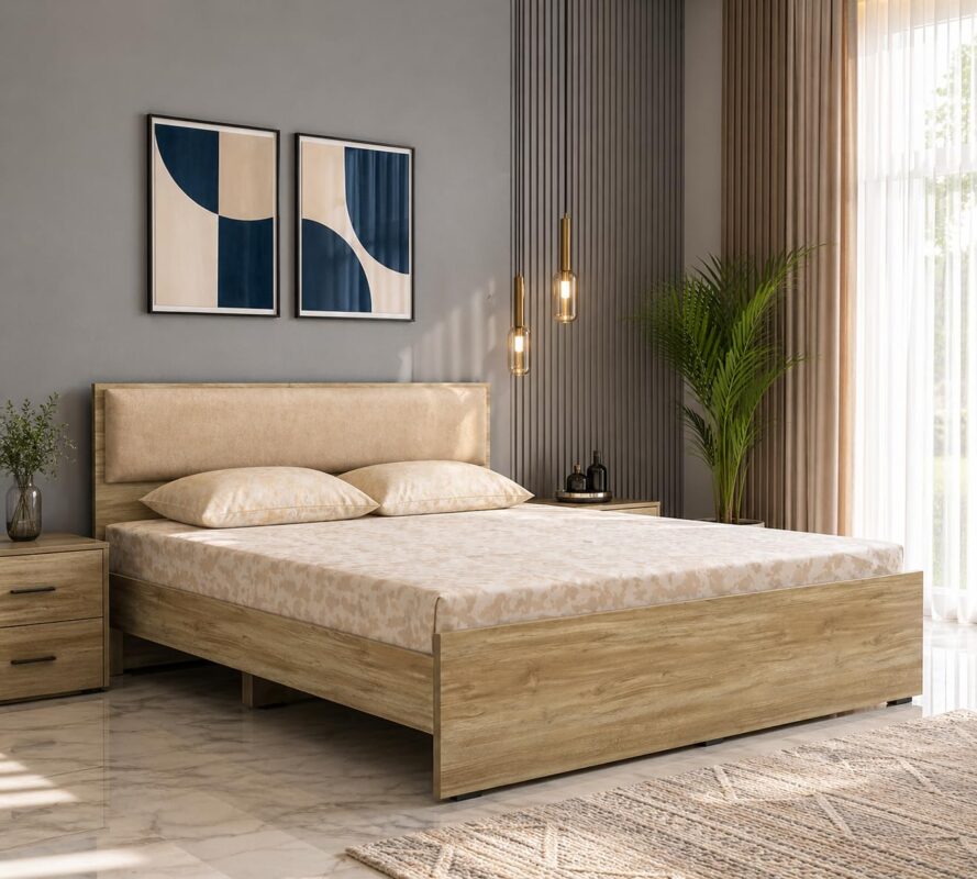 Engineered Wood Queen Size Bed - Stone Finish