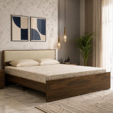 Engineered Wood King Size Bed - Walnut Finish