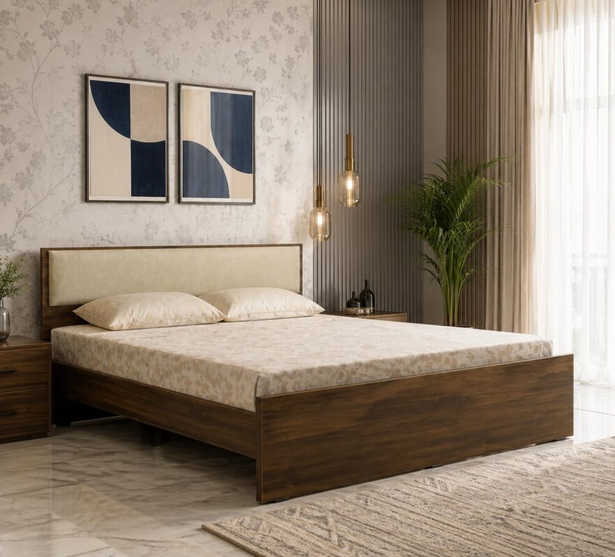 Engineered Wood Queen Size Bed - Walnut Finish