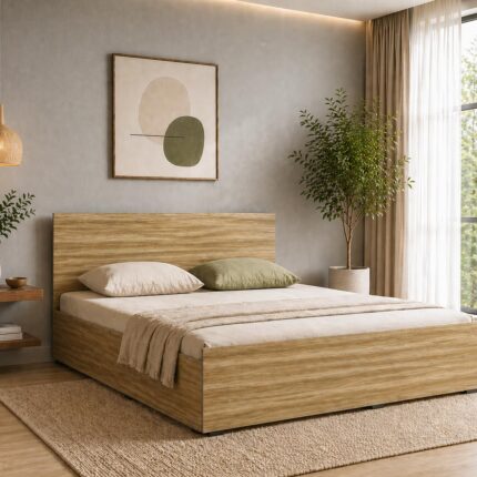 Engineered Wood Queen Size Bed - Stone Finish