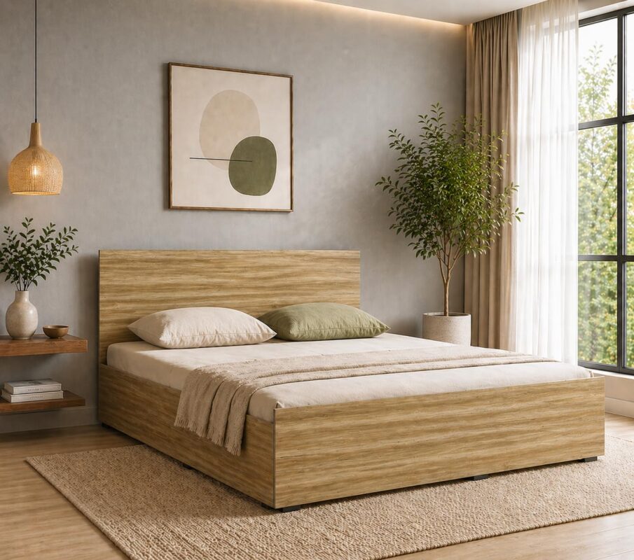 Engineered Wood Queen Size Bed - Stone Finish