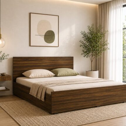 Engineered Wood King Size Bed - Walnut Finish