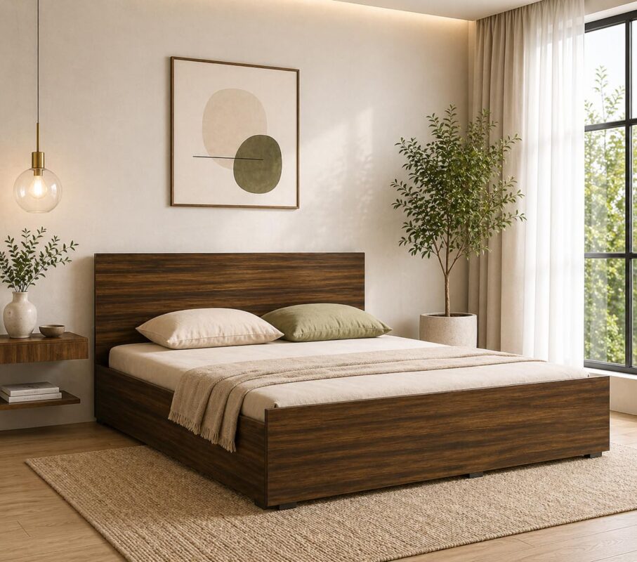 Engineered Wood King Size Bed - Walnut Finish