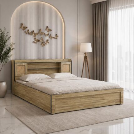 Engineered Wood Queen Size Bed - Stone Finish