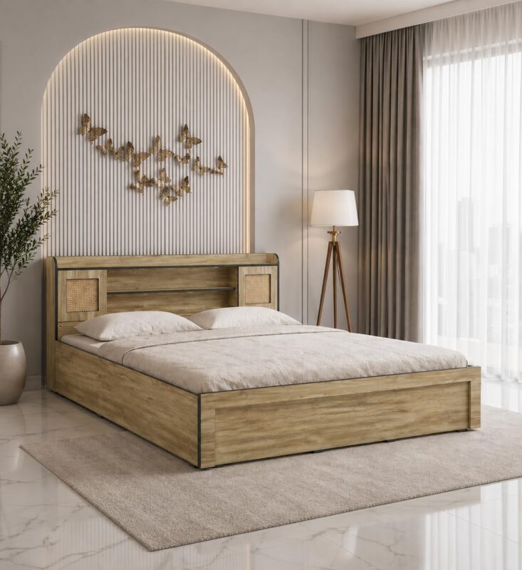 Engineered Wood Queen Size Bed - Stone Finish