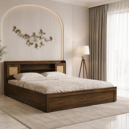 Engineered Wood Queen Size Bed - Walnut Finish
