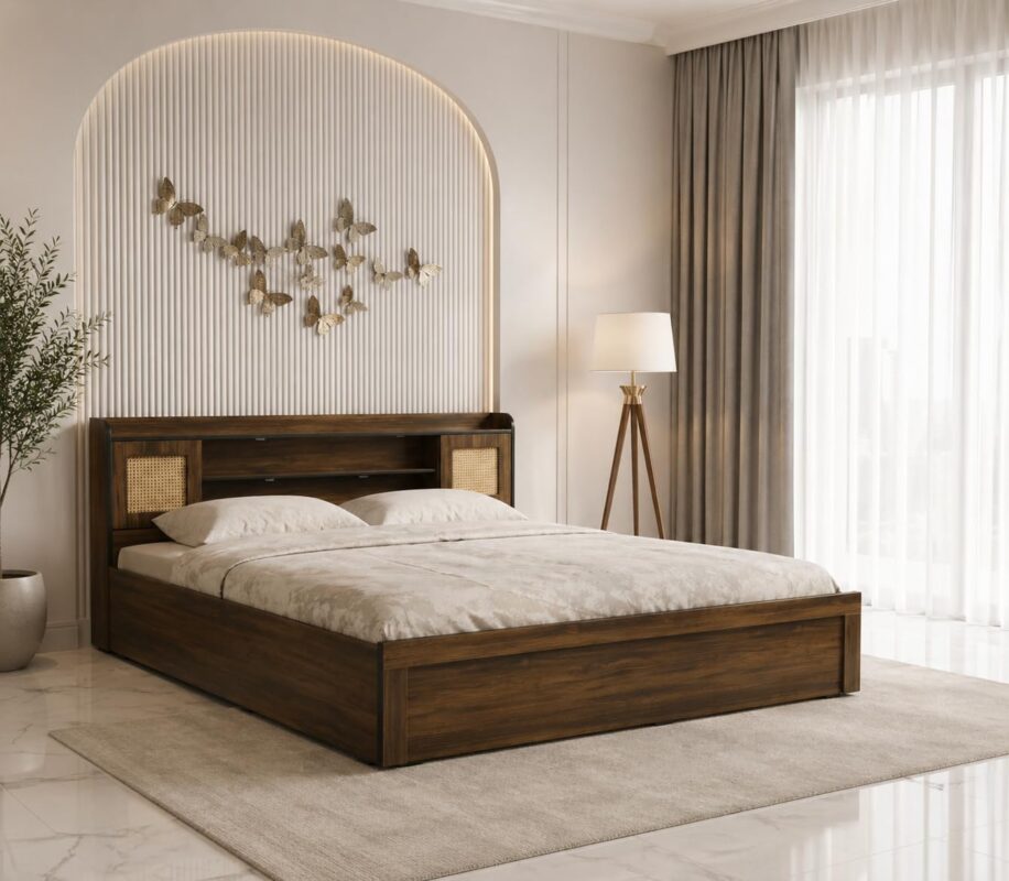 Engineered Wood Queen Size Bed - Walnut Finish