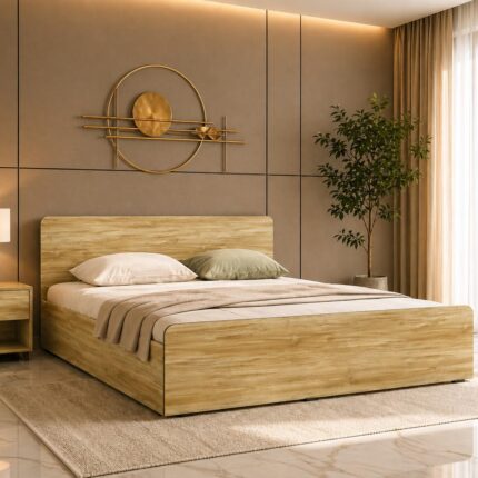 Engineered Wood Queen Size Bed - Stone Finish
