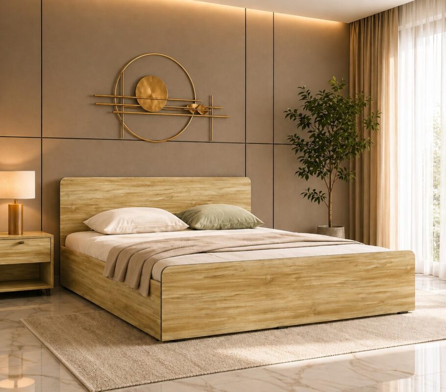 Engineered Wood Queen Size Bed - Stone Finish