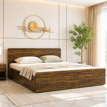 Engineered Wood Queen Size Bed - Walnut Finish