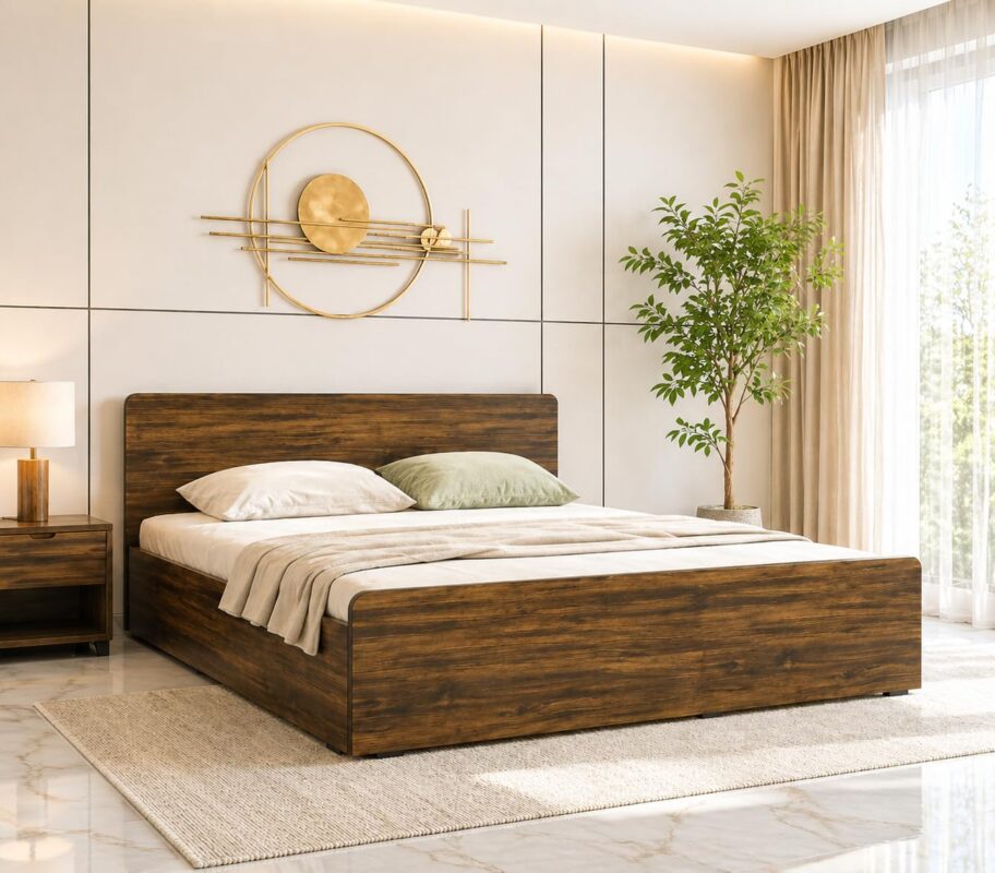 Engineered Wood King Size Bed - Walnut Finish