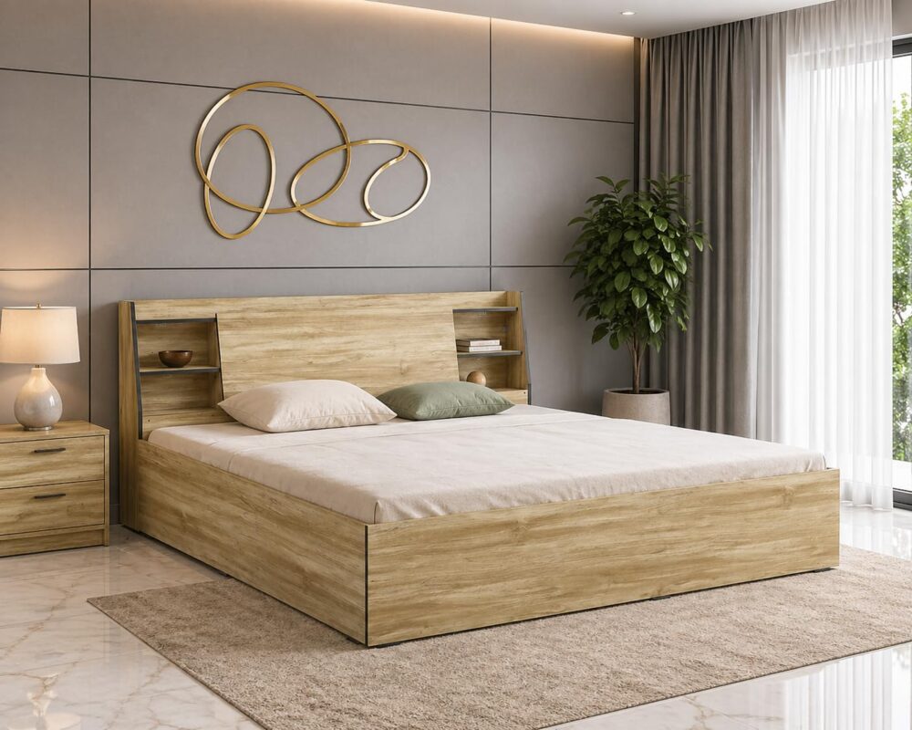 Engineered Wood King Size Bed - Stone Finish