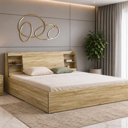 Engineered Wood King Size Bed - Stone Finish
