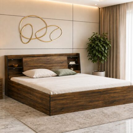 Engineered Wood King Size Bed - Walnut Finish